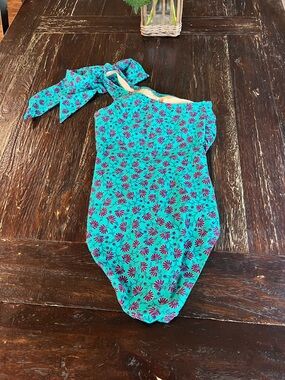 J. Crew Turquoise One-Shoulder Bow Floral One-Piece Swimsuit